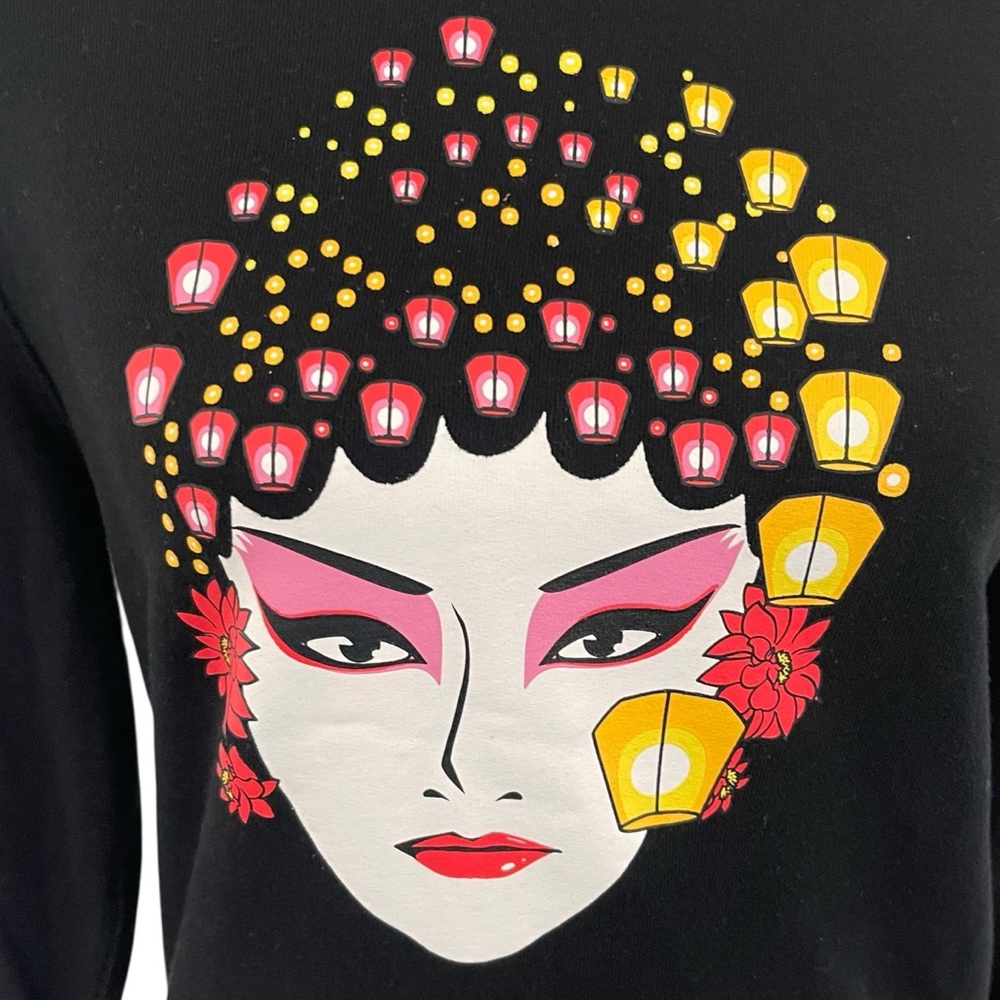 LUSHANGHAI Black Cotton Geisha Lantern Graphic Crewneck Sweatshirt (S) - Picture 5 of 12